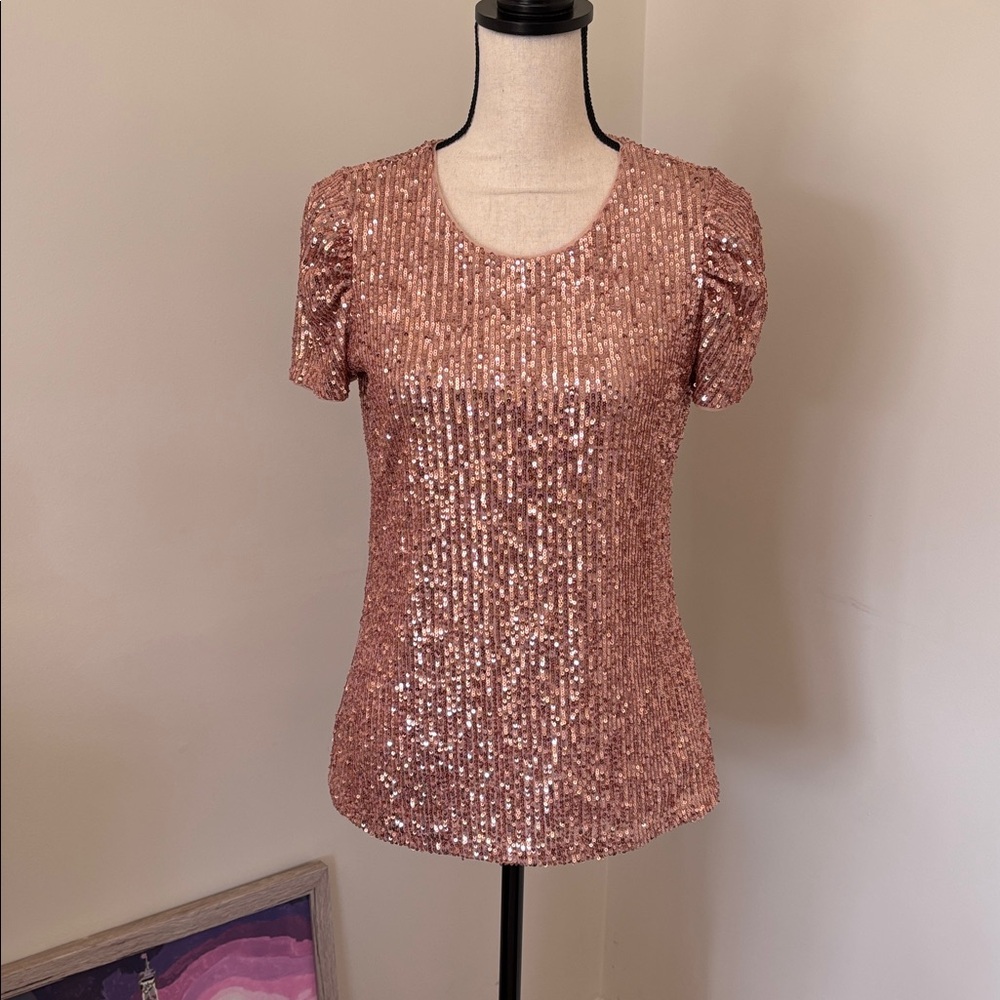 DKNY Rose Gold Sequin Top Size Small